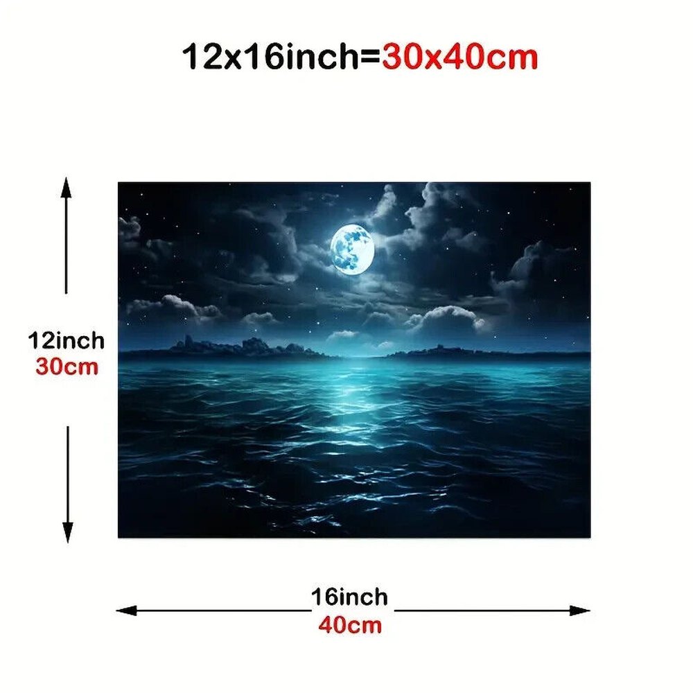 Beautiful Moonlight Over The Ocean Canvas Print Framed 12" x 16" NEW! Home & Garden:Home Décor:Posters & Prints Style Your Walls